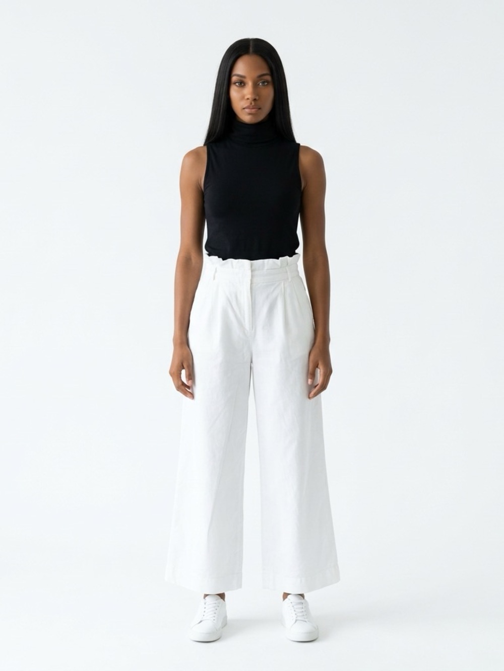 Express White Paperbag-Waist Wide-Leg Pants